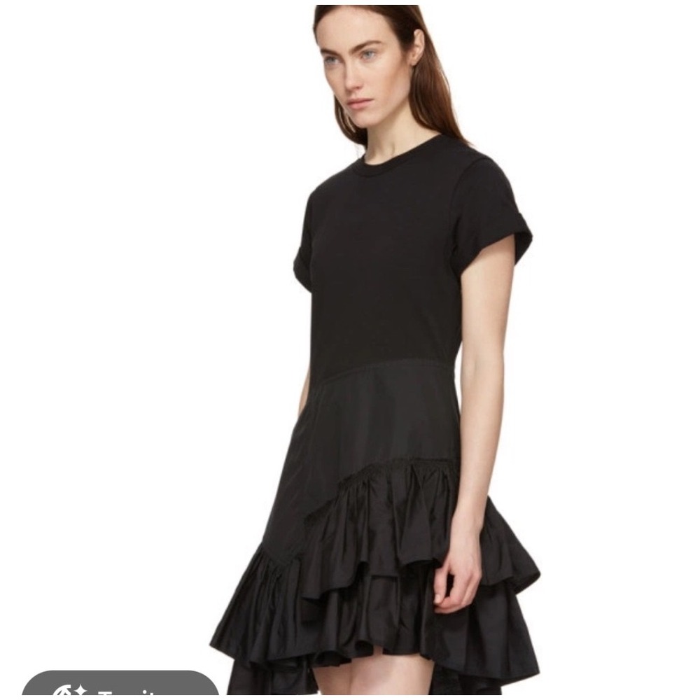 3.1 Phillip Lim Black Flamenco T-Shirt Dress Ruffle Asymmetric Mini Small